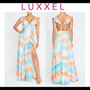 Nwot Luxxel frilled tie-dye maxi dress size small